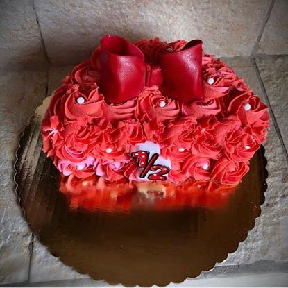 Picture of Red Bow Half Birthday Cake